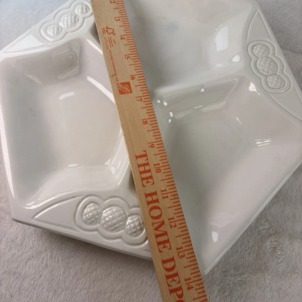 Vintage 60s California Pottery White Hexagon Divided Serving Dish L 204 MCM USA